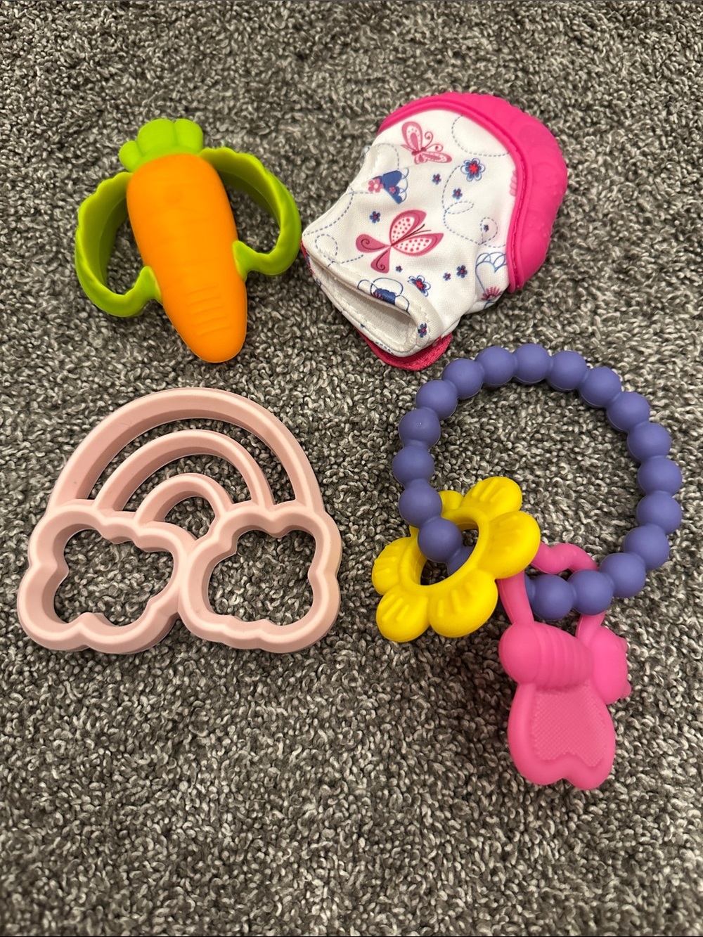Assorted Pink, Purple & Yellow Baby Teether Set